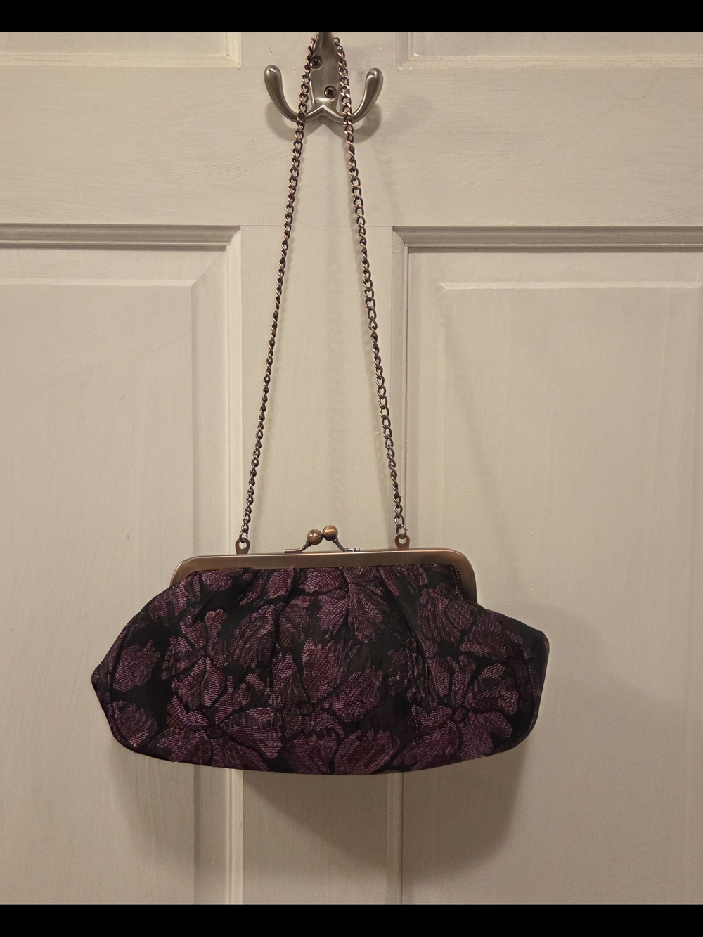 Joan Rivers Classic Purple Floral Evening Clutch with Chain Strap NWOT